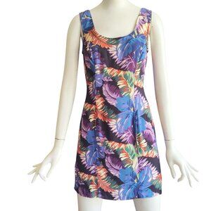 Vintage 90s RAMPAGE Tropical Print Mini Shift Tank Sun Dress Siren Summer 3 XS